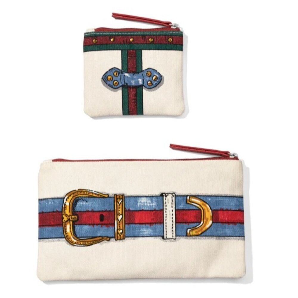 NWT Brighton In Love We Trust Heart Pouch Set Canvas Leather Zipper Bags - Picture 12 of 13